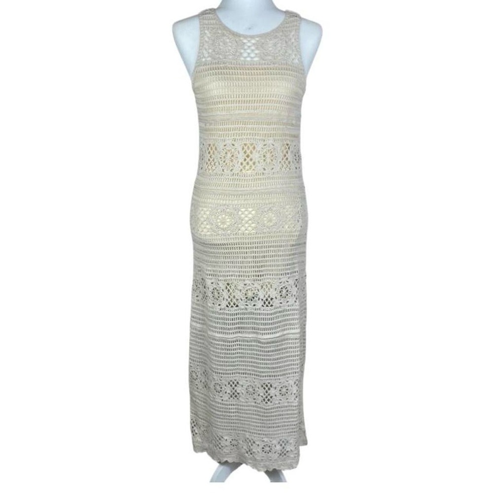 Elegant Cream Crochet Maxi Dress